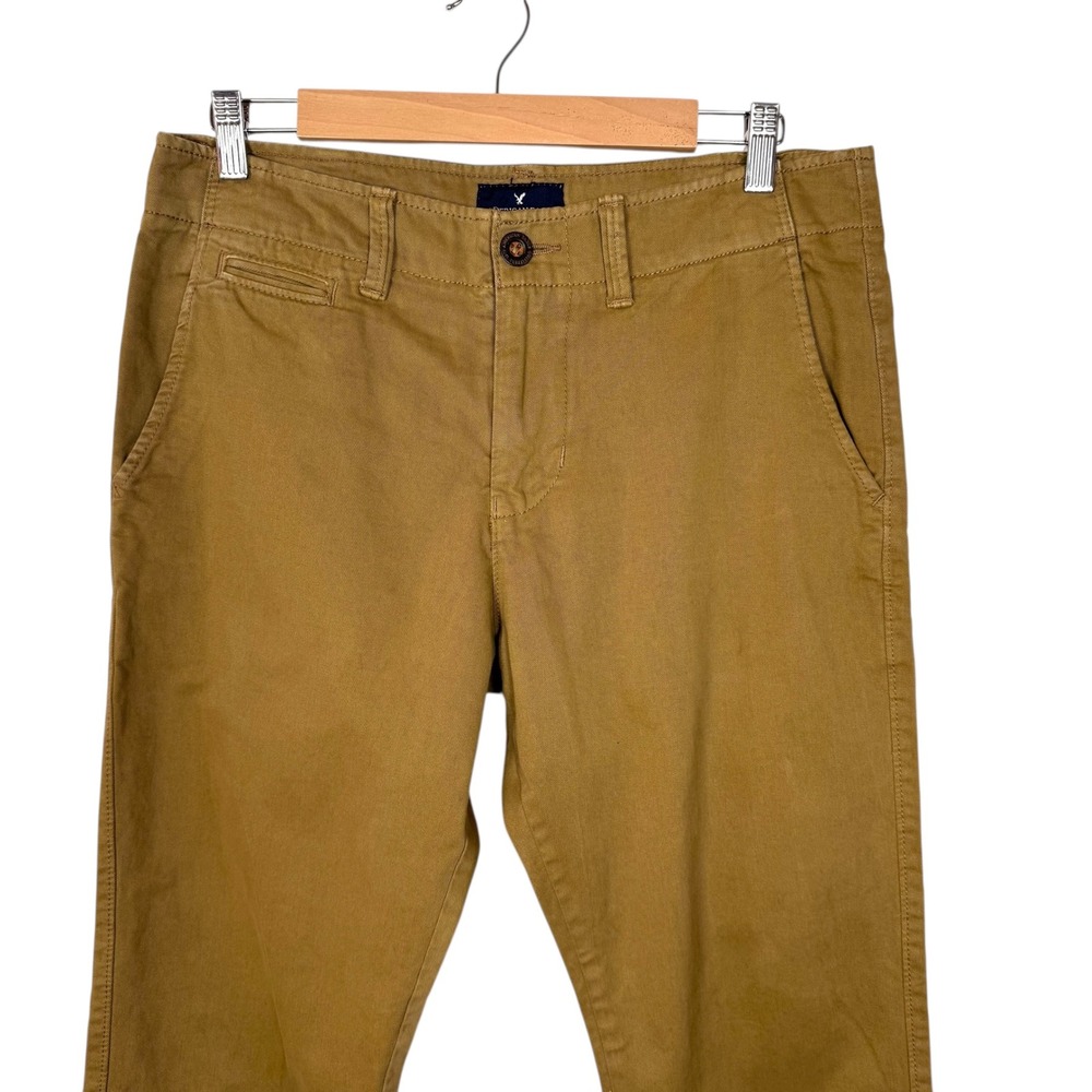 American Eagle AEO Slim Straight Chino Pants 31x32 Meas 33x 29.5 Khaki Brown